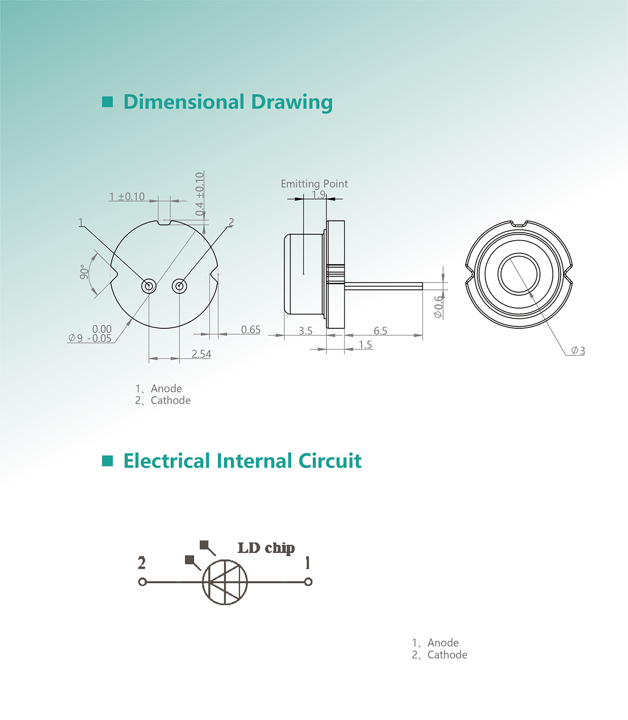 808nm-7W-TO9-激光二極管MC10W-1-尺寸圖
