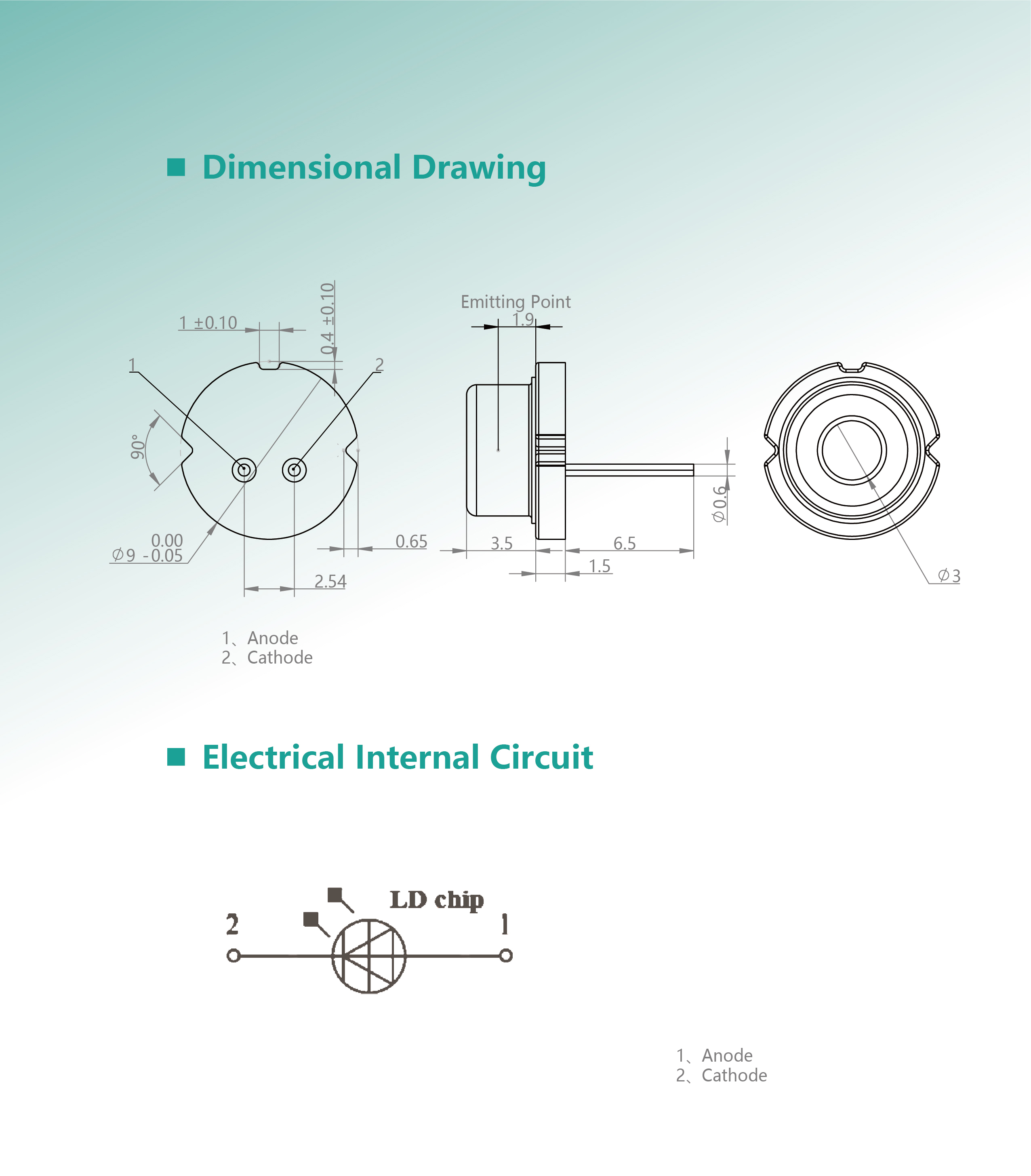 808nm 3W TO9 激光二極管MR03I-3 結(jié)構(gòu)圖 網(wǎng)站